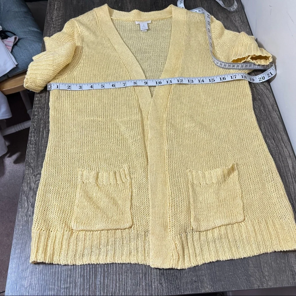 Chico’s Loose Knit Yellow Short Sleeve Cardigan, Size 1 - Picture 9 of 11